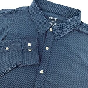 RHONE Mens XL TG Slim Fit Blue Micro Dot Dress Shirt Created in USA / Vietnam